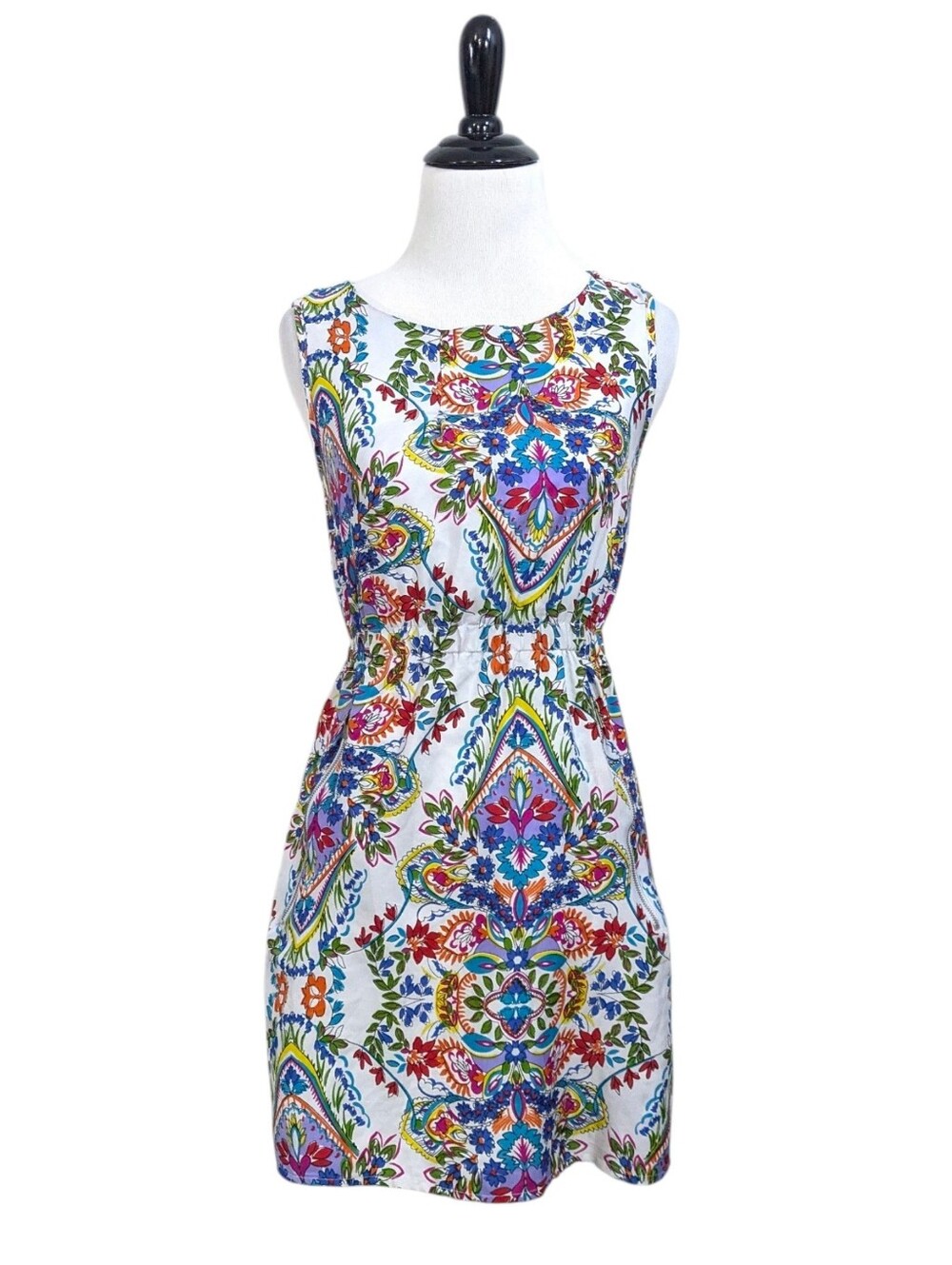 Iska Boho Print Dress - Size 2 Womens - White Blue Red Green Orage Pink Purple